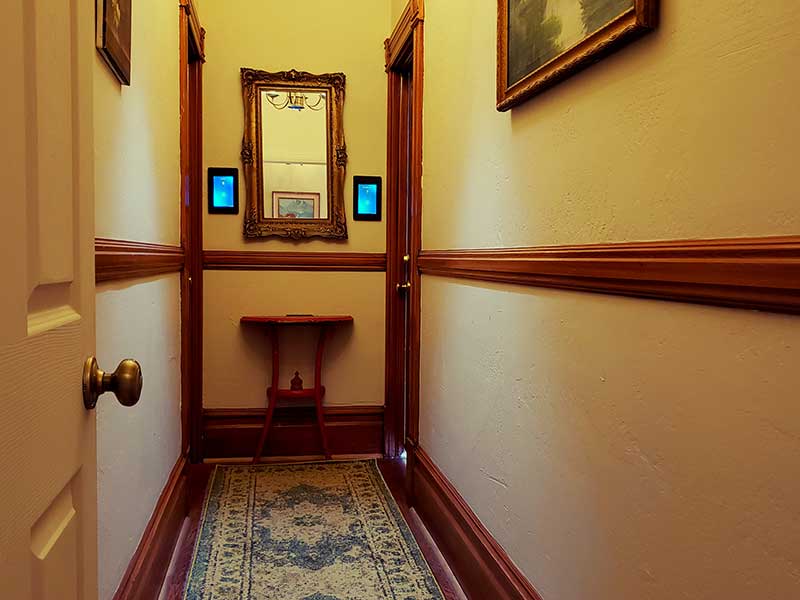 historic hallway with vintage photos